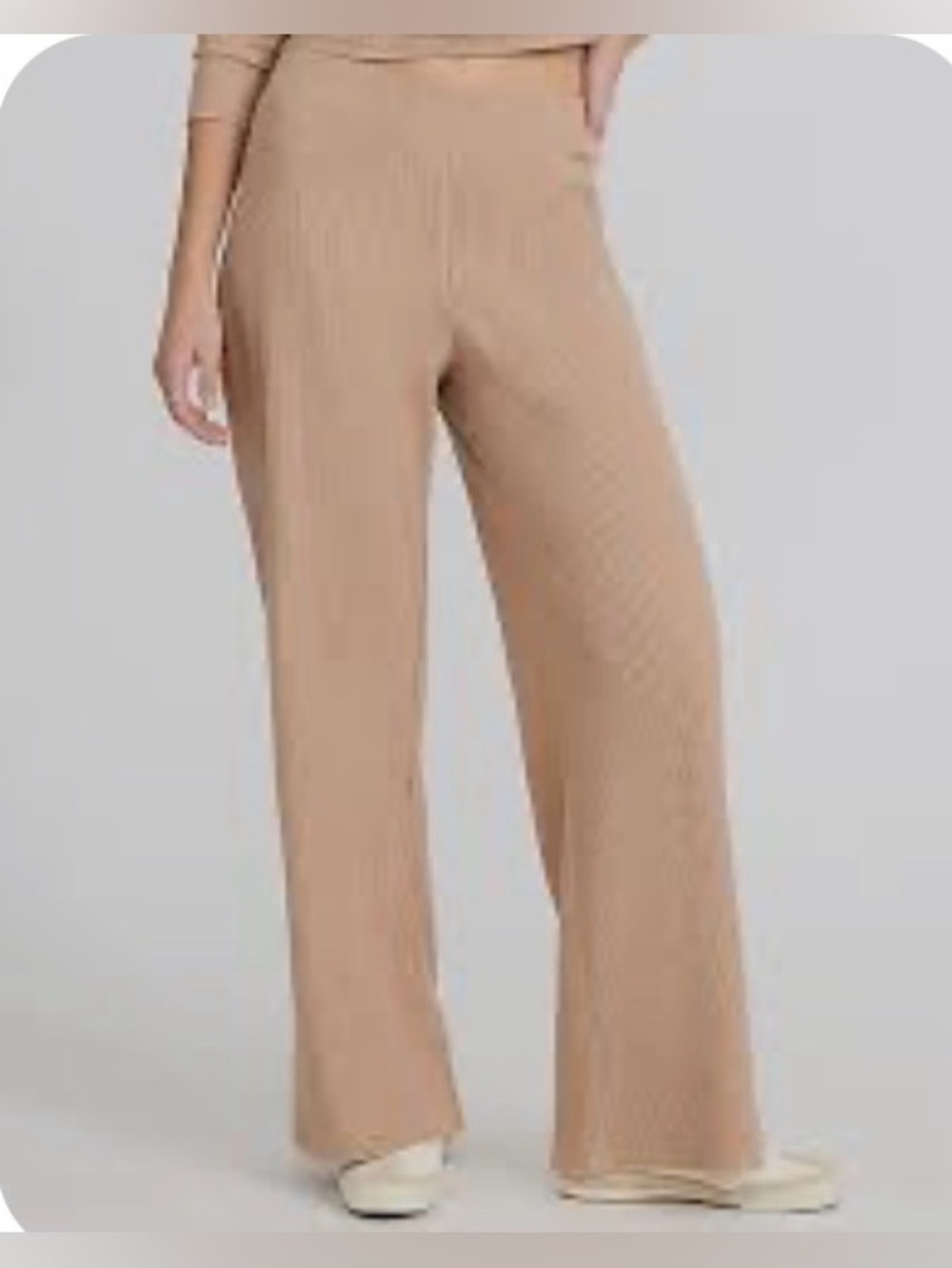 Express Ribbed Flared Knit Pants in Tan